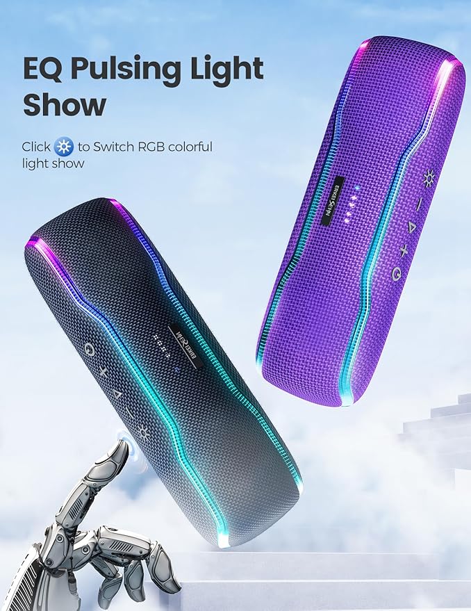 ERKEI SEHN Bluetooth Speaker, IPX7 Waterproof Wireless Speakers, Flashing Light, 25W Super Bass, 24H Playtime, Birthday Valentines Gifts for Him/Men, TWS Pairing, Beach Vacation Essentials, Purple