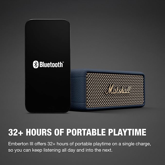 Marshall Emberton III Portable Bluetooth Speaker - Rugged Waterproof IP67 Design | Loud Stereo Sound, Deep Bass with 32+ Hr Playtime | Compact and Wireless for Travel and Outdoors - Midnight Blue