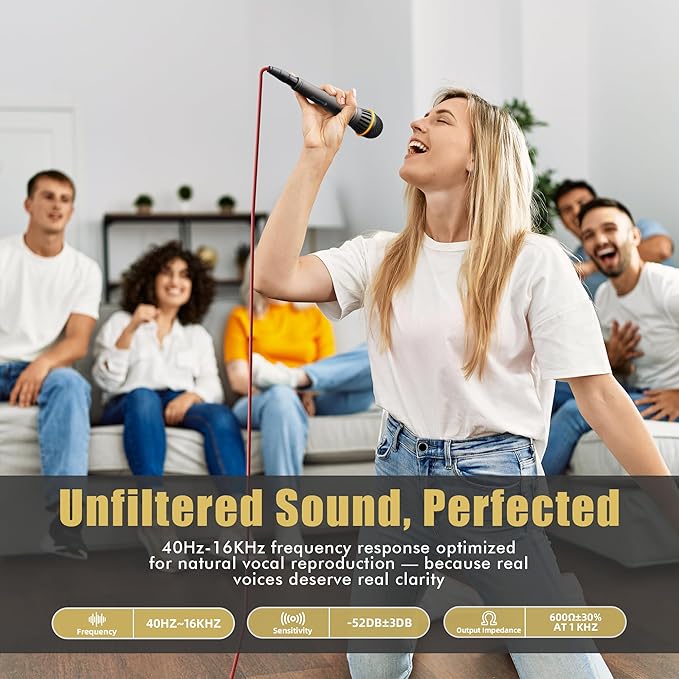 Dynamic Microphone - Professional Vocal Microphone for Singing - Handheld Wired Microphone with 16ft XLR to 1/4" Audio Cable - Mic for Speaking, Karaoke & Living Stage (Titanium Grey)