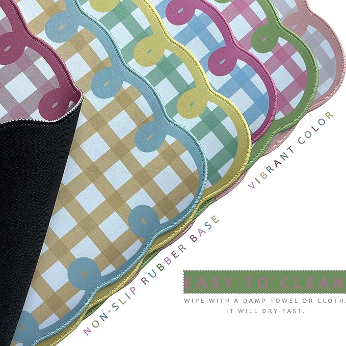 Cute Pink Green Scalloped Desk Mat Checkered Large Mouse Pad Kawaii Retro Cozy Vintage Cottagecore Aesthetic Office Desk Decor Stitched Nonslip Pad for Computer Keyboard & Mouse 31 * 15.7in