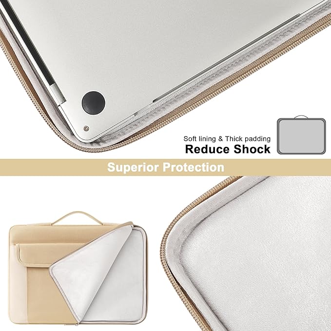 DOMISO 15.6-16 Inch Laptop Sleeve Case,Water-resistant Laptop Protective Case for MacBook Pro16,Dell XPS 16,Lenovo,HP, ASUS, Acer,Beige