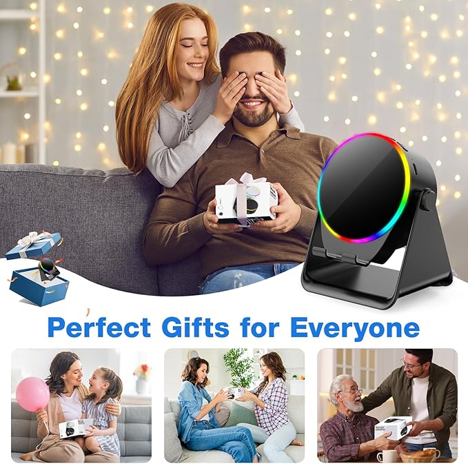 TARKARI Wireless Induction Speaker, 5 in 1 Bluetooth Speaker, 360° Rotation Cell Phone Stand with Ambient Light Compatible with iPhone iPad Android Tablet, Birthday Gifts for Women Men Him