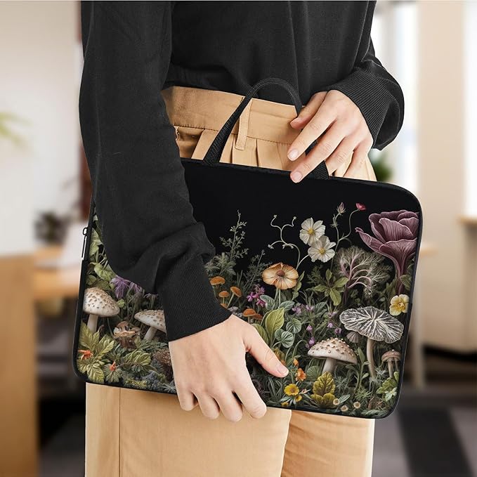 Laptop Sleeve Bag with Handle Computer Protective Soft Cover Case for 14 Inch 13 Inch Laptop,Wildflower Mushroom