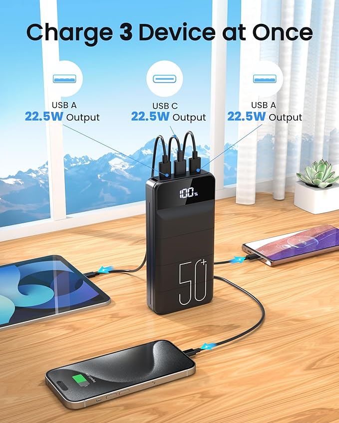 Power Bank 50000mAh 22.5W Fast Charging Portable Charger, USB C Quick Charge with 3 Outputs & 2 Inputs, LED Display, Huge Capacity External Cell Phone Battery Pack for iPhone, Samsung, iPad