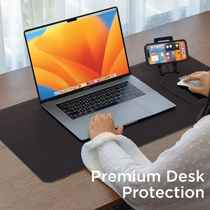 Black+Decker Faux Leather Desk Mat for Keyboard and Mouse - Office Desk Accessories - Protective Office Desk Decor Men, Women, Teens - Desk Pad Mat for Gaming, Work from Home, Office - Desk Organizers