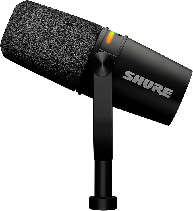 Shure MV7+ Podcast Dynamic Microphone – OBS Certified, Enhanced Audio, LED Panel, USB-C & XLR Outputs, Auto Level Mode, Digital Pop Filter, Reverb Effects – for Podcasting, Streaming, Recording, Black