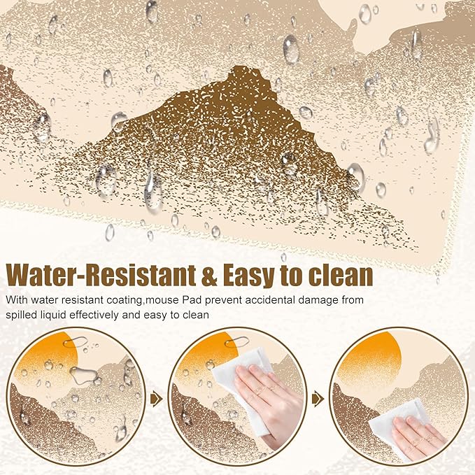 Beige Desk Matt for Desktop, Mouse Pad Mat, Desk Mat for Keyboard and Mouse, XXL Large Mouse Pad for Desk, Anti-Slip Big Mousepad with Stitched Edges, Mouse Mat for Computer Laptop Women, Mountain Sun