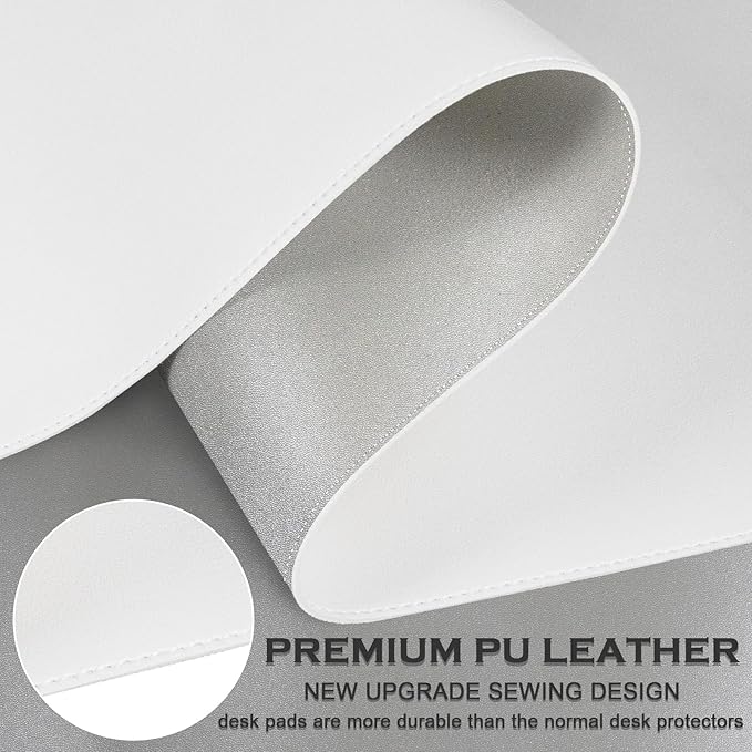 Bleswin Double-Sided Desk Mat, 23.6''×13.8'', PU Leather Mouse Pad, Waterproof Desk Pad, Laptop Leather Desk Mat, Protector for Keyboard and Mouse for Office and Home (White+Slivery)
