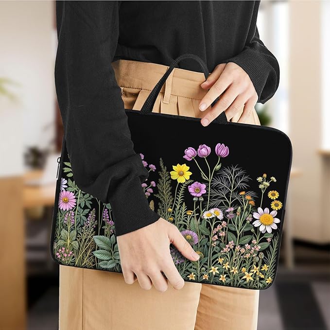 Laptop Sleeve Bag with Handle Computer Protective Soft Cover Case for 14 Inch 13 Inch Laptop,Natural Wildflowers