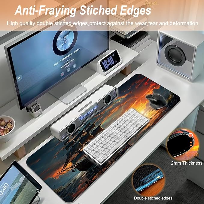 Gaming Mouse Pad 31.5x11.8 inch XL Large Extended Mouse Pad, Big Mousepad Desk Mat for Computer with Non-Slip Rubber Base and Stitched Edge-Sailboat