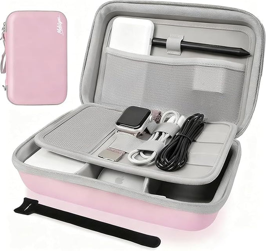 Hard Travel Electronic Organizer Case for Power Bank Chargers Cables USB Flash Drive SD Card Electronics & Backpack Organizer Travel Case Small Portable Accessories Bag, Pink