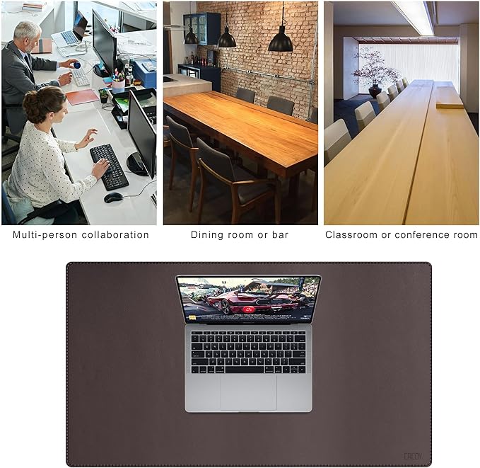 Cacoy 36" x 20" Leather Desk Pad Blotter, XXL Large Gaming Mouse Pad, Waterproof PU Leather Desk Mat On Top of Desk for Office and Home (Brown)