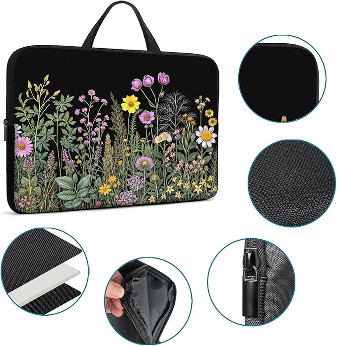 Laptop Sleeve Bag with Handle Computer Protective Soft Cover Case for 14 Inch 13 Inch Laptop,Natural Wildflowers