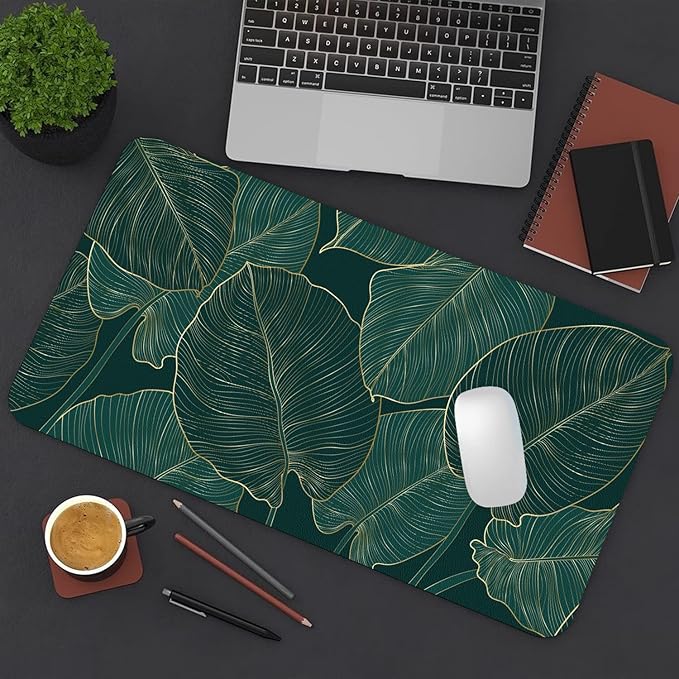 Desk Mat Large Protector Pad 23.6" ×11.8", Non-Slip PU Leather Desk Blotter, Waterproof Mouse Pad for Office Home Palm Leaves