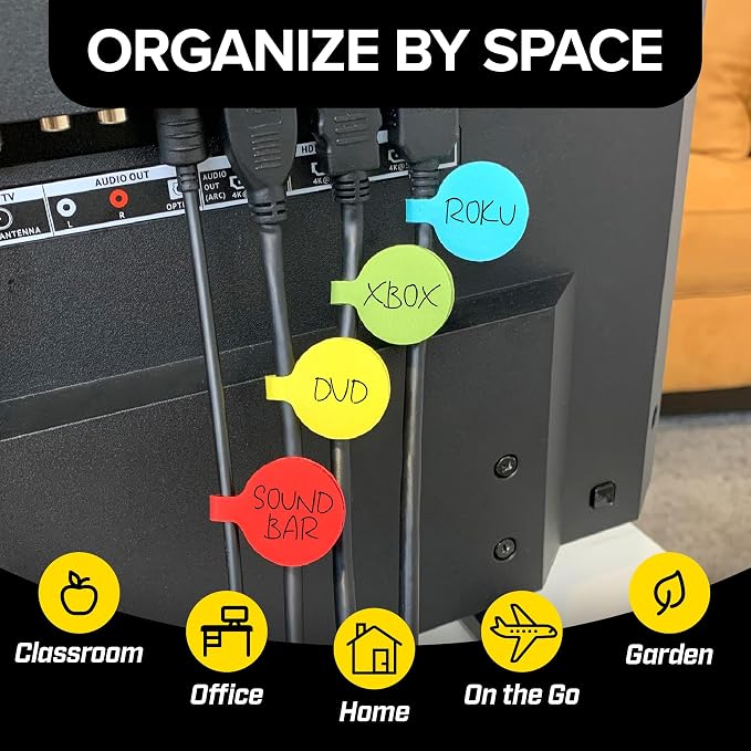 Cable Labels - Wrap-It Storage - Circles, Multi-Color (36-Pack) - Color Coded Labels for Organizing, Wire Tags Write on Surface for Labels for Charging Cords and Electronics - Image 6