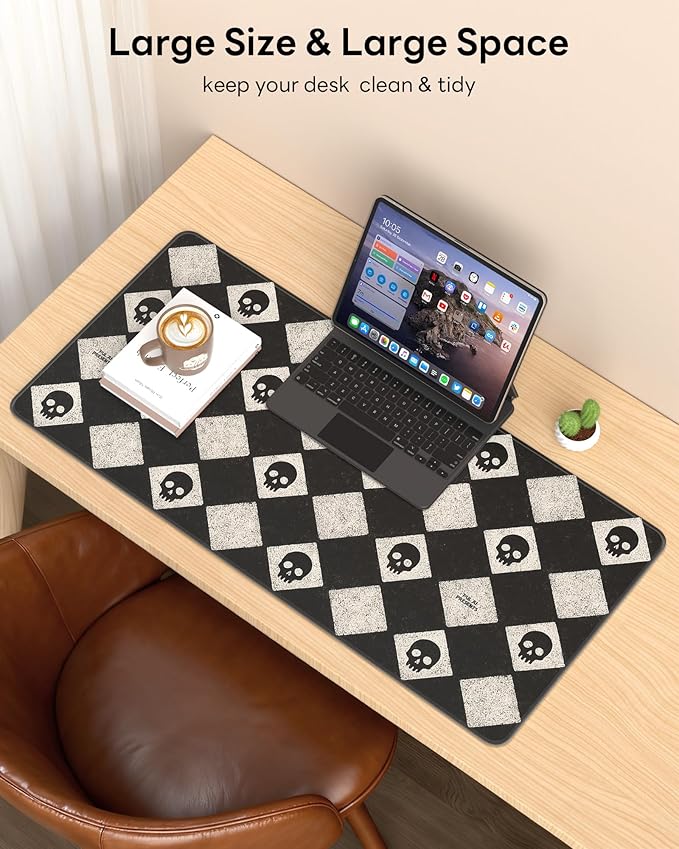 XL Gaming Mouse Pad, 31.5x15.7'' Large Desk Mat with Anti-Slip Rubber Base & Stitched Edges for Gaming, Office, Home - Cute Skulls