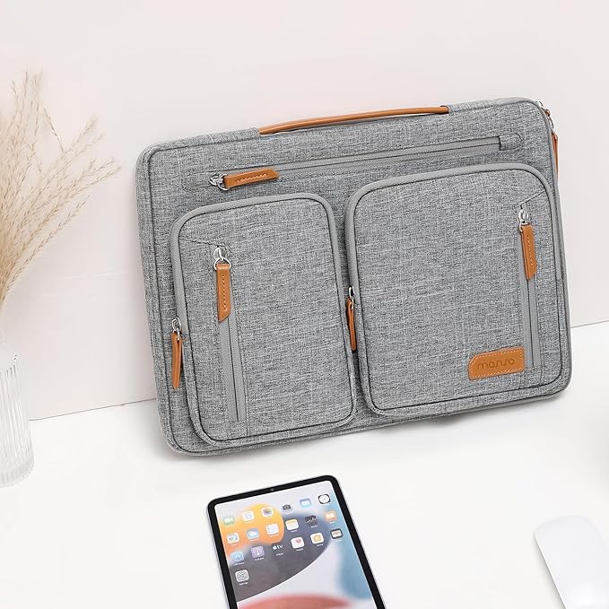MOSISO 360 Protective Laptop Case 13.3 inch, 13-13.3 inch Laptop Sleeve Compatible with MacBook Air/Pro 13/Pro 14, HP Dell Acer, Side Open Carrying Computer Bag with 5 Accessory Pockets&Belt, Gray