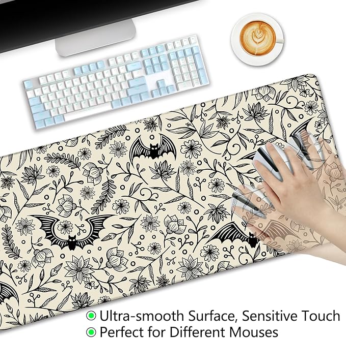 Goth Bat Mouse Pad Large Desk Mat, Extra Large Gaming Computer Mousepad with Stitched Edges Non-Slip, Keyboard Mouse Pad for Desktop Gothic Home Office Desk Accessories 31.5in