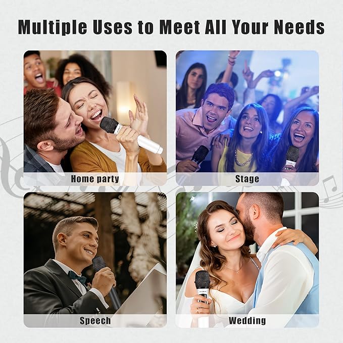 Wireless Microphones, Professional Dual Karaoke Microphone for Singing, Handheld Cordless Dynamic Mic System with Rechargeable Receiver(160 Ft) for Wedding, DJ, Speech, Church, Party, K602-BW