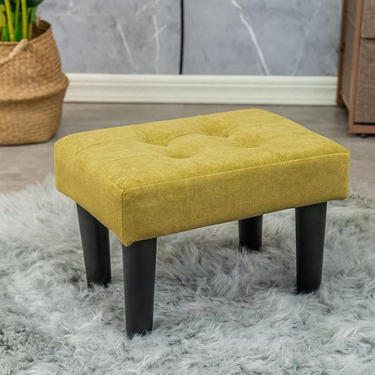 CAROLMADE Ottoman Foot Rest, Suede Small Ottoman Foot Stool with Legs Modern Footstool Ottomans for Living Room Entryway Office, Yellow