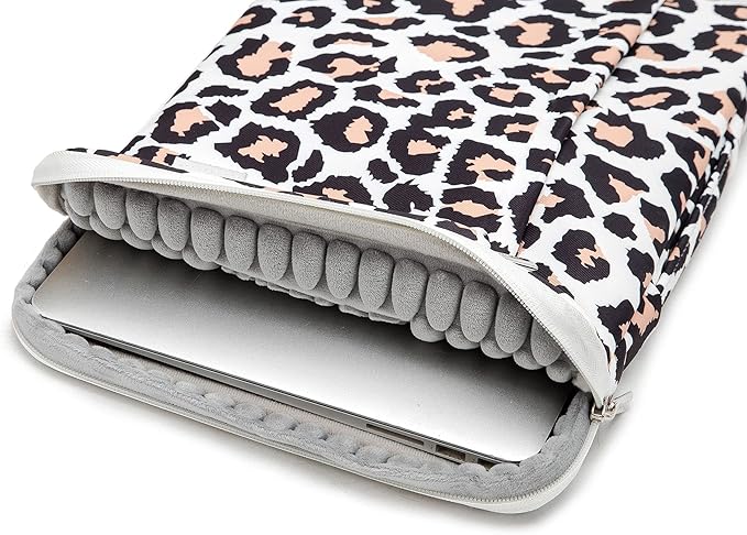 Kinmac 360deg Protective Water Resistant Laptop Case Bag Sleeve with Handle (Leopard-Pink, 12 inch-13.3 inch)