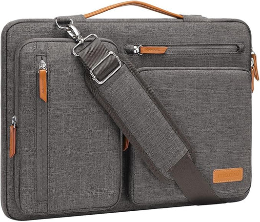 MOSISO 360 Protective Laptop Shoulder Bag,15 inch Computer Bag Compatible with MacBook Air 15 inch M5 M4 M3 M2/Pro 15, Dell XPS Plus,Side Open Messenger Bag with 4 Zipper Pockets&Handle, Taupe Gray