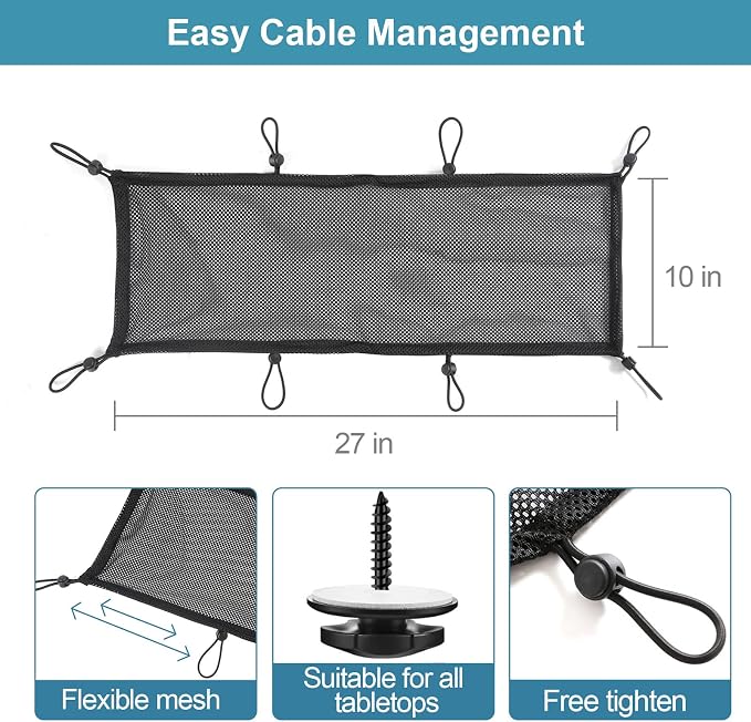 Under Desk Cable Management Net, 36PCS Under Table Cord Management Mesh Organizer Flexible Wire Hiders, Extra Large Capacity Wire Management Kit Under Desk, Fits Most Tables - Image 2