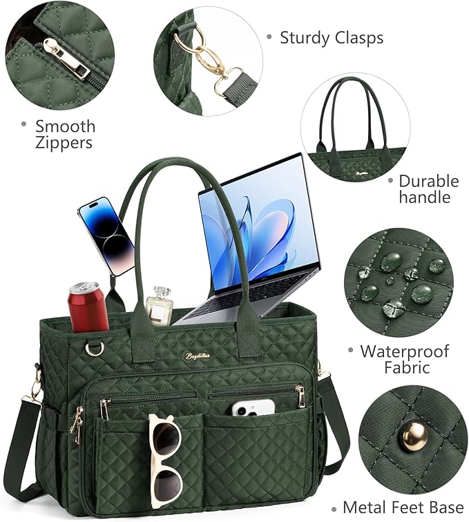 Bagstellar Teacher Bags for Women, 15.6 inch Laptop Work Tote Bag Quilted Nurse Bible Computer Shoulder Bag for School Travel | Dream Tote Work Bag, with 40oz Cup Holder, Insulated Pocket, Zipper & Strap, Office Briefcase, Ideal Gift for Women