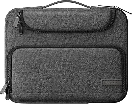MoKo 13 Inch Laptop Sleeve Case Fits 13 Inch New iPad Pro M5 & Air M3 2025, iPad Pro 12.9 in, Galaxy Tab S8+/S9+ 12.4, Waterproof Polyester Bag with Double Pockets, Retractable Handle, Black & Gray