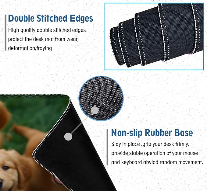 Large Golden Retriever Mouse Pads for Desk, Cute Dog Extended Gaming Mouse Pad with Stitched Edges,Non-Slip Natural Rubber Base,Waterproof Computer Mouse Pad Keyboard Mat
