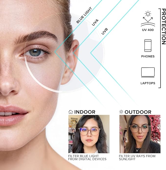GUDVUE Blue Light Glasses For Woman, Computer Reading/Gaming/Phones Glasses, Anti Glare/UV400/Eye Strain