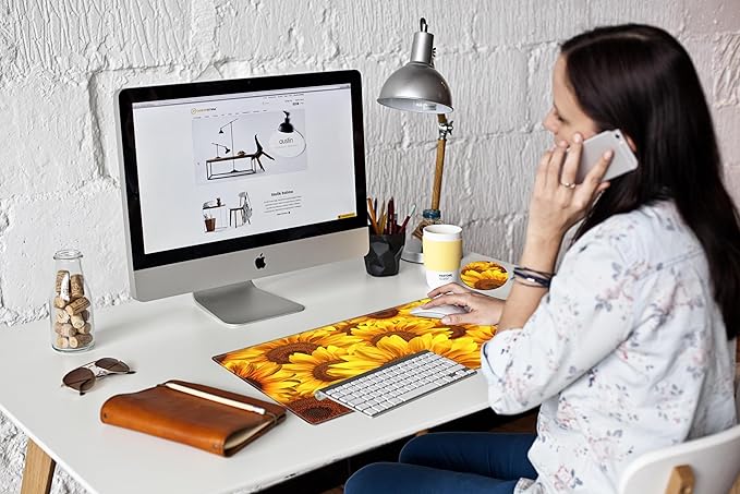 Sunflower Mouse Pad 24x12 Desk Pad XL Mousepad Gaming Desk Mat for Desktop Extended Computer Mat Large Mouse Pads for Wireless Mouse Office Laptop Accessories Gift