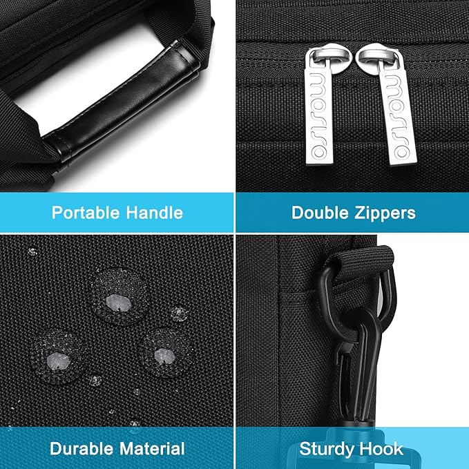 MOSISO Laptop Shoulder Bag 14 inch, 14 inch Computer Bag Compatible with HP Lenovo Dell ASUS Acer, HP Stream, Dell Latitude with 2 Raised&1 Flapover&1 Horizontal Pocket&Handle&Belt, Black