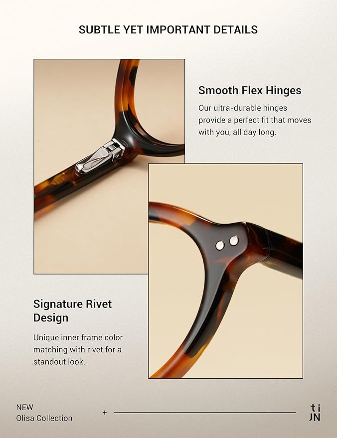 TIJN Olisa Blue Light Blocking Glasses for Women Men,Retro Oval Frame Bluelight Eyeglasses for Gaming/Computer/Screen