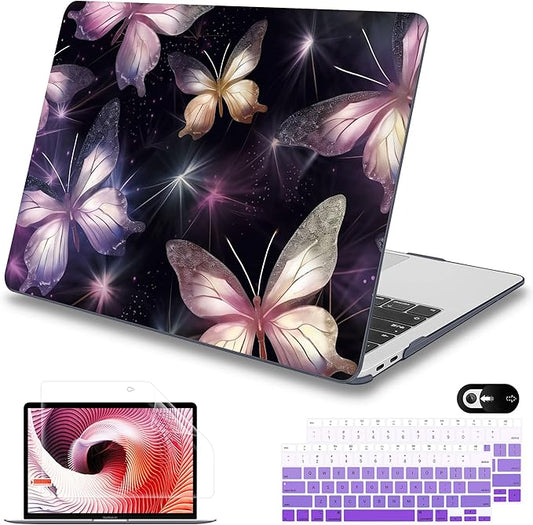 Mektron Case for MacBook Air 13 inch M1 A2337 A2179 A1932,Hard Cover 2018-2021 Air 13-inch with Touch bar & Touch ID, Exclusively Designed Protective Shell with Screen Protector,Glittering Butterfly