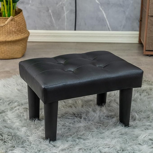 CAROLMADE Ottoman Foot Rest, PVC Small Ottoman Foot Stool with Legs Modern Footstool Ottomans for Living Room Entryway Office, Black