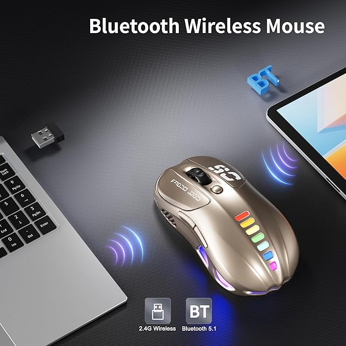 Uciefy Wireless Bluetooth Mouse, Dual Mode (BT5.1&2.4GHz) Rechargeable LED Wireless Mouse, Computer Mice for Laptop/PC/Mac-Bronze