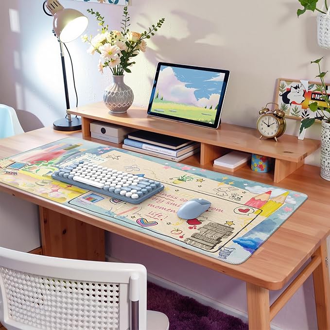 iCasso Extra Large Mouse Pad, Desk Pad Mat,Office Matt for Desktop Protector, Anti-Slip XXL Big Mousepad with Stitched Edges for Laptop Computer Keyboard(Blue)