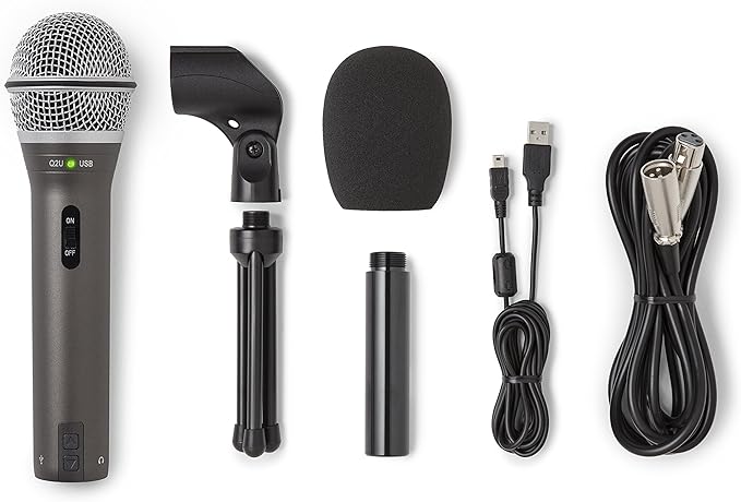 SAMSON Technologies Q2U USB/XLR Dynamic Microphone Recording and Podcasting Pack (Includes Mic Clip, Desktop Stand, Windscreen and Cables), Silver