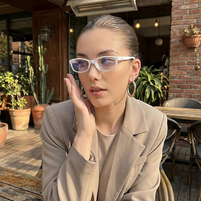 SODQW Office-Siren Blue Light Glasses for Women, Rectangle Frame, Y2K Small Eyewear, Anti Eyestrain Computer Glasses