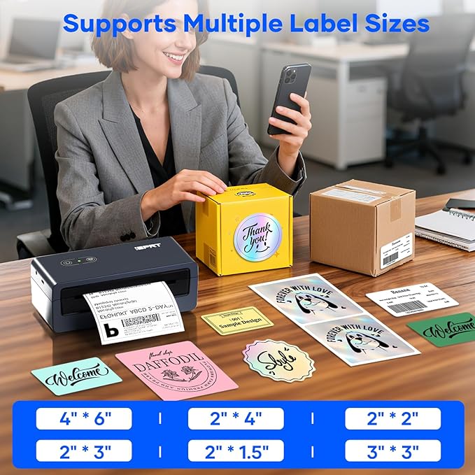 iDPRT 4x6 Bluetooth Thermal Shipping Label Printer, Wireless Label Maker for Shipping Packages, Work with iOS Android Windows, Support Amazon Shopify USPS UPS