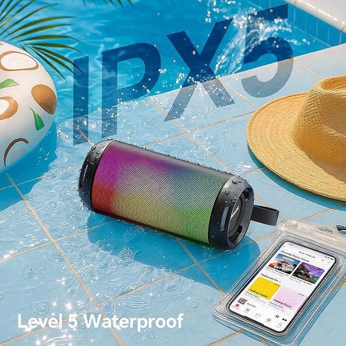 FULMINARE Bluetooth Speaker Wireless TWS Pairing 26W HD Loud Stereo Portable Speakers Bluetooth 6.0 with 16H Playtime, RGB LED Light, IPX5 Waterproof for Home Outdoor Party Gift Black