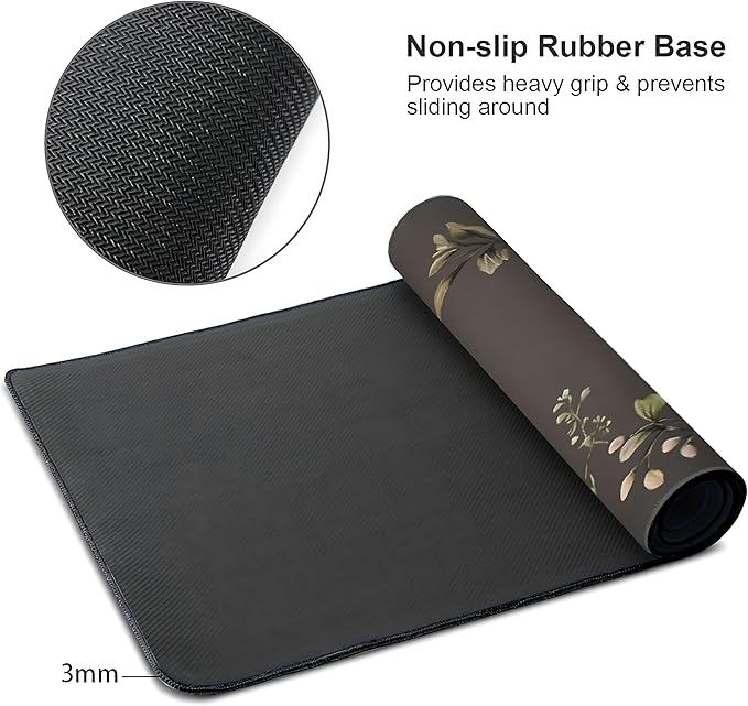 Cute Floral Aesthetic Wildflower Gaming Mouse Pad, Dark Charcoal Cottagecore Desk Mat with Anti-Slip Base & Stitched Edges, Computer Keyboard & Laptop Pad, 35.4" x 15.7" in in Workstation Accessories