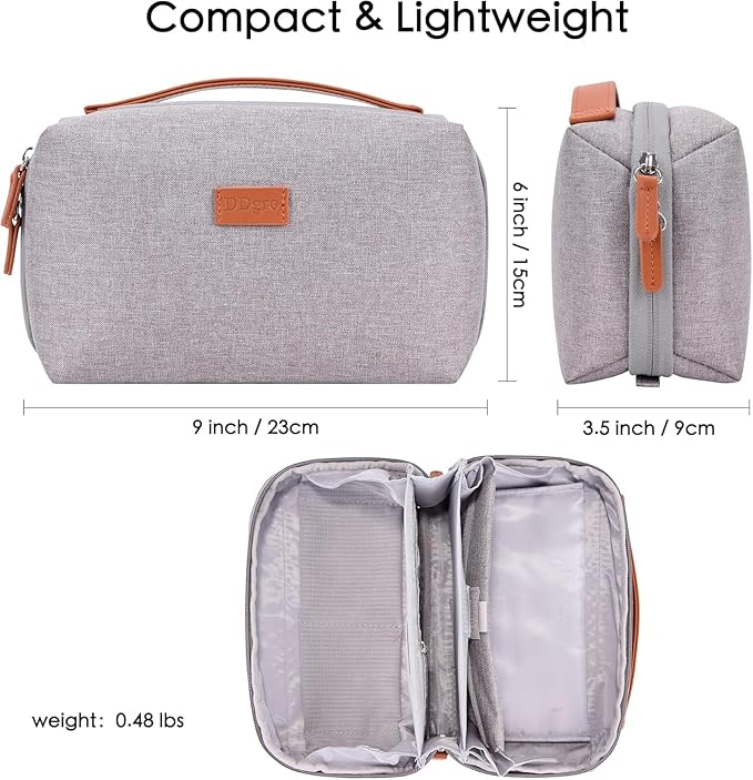 DDgro Electronics Organizer Travel Pouch - Perfect Accessory Bag for Electronics, MacBook Charger & Cords, Cables, Hard Drive (Light Grey-Brown)