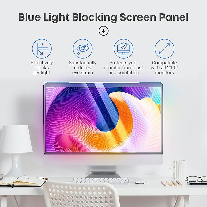 VINTEZ Blue Light Screen Protector for 21.5 Inch Computer Monitor and Laptop – Anti-UV Blue Light Blocking Film for Desktop PC, Eye Protection Filter, 19.3" x 11.3", 1 Pack