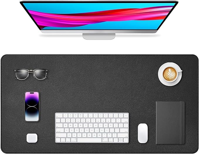 Leather Desk Pad Protector, Office Desk Mat, Large Mouse Pad, Non-Slip PU Leather Desk Blotter, Waterproof Computer Desk Writing Pad for Office and Home (Black, 31.5" x 15.7")