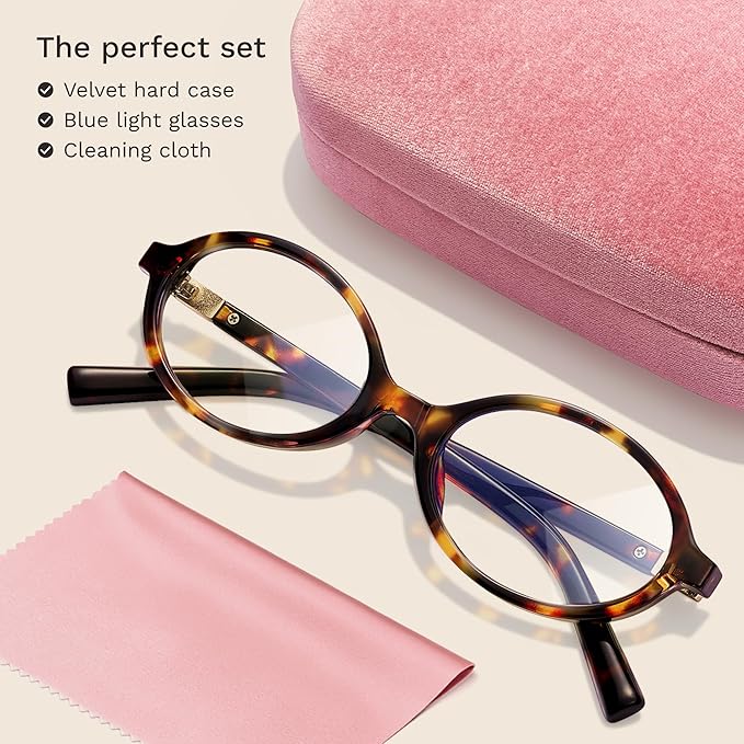 livho Blue Light Glasses for Women – Y2K Aesthetic Frame with Blush Pink Case, 90s Vibe for Screen Time Blue Light Blocking