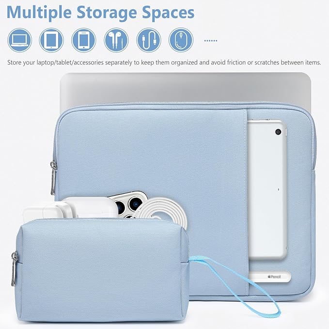 HYZUO 13.3-14 Inch Laptop Sleeve Bag Set for MacBook Pro 14 M5/M4/M3/M2/M1 Pro/Max A3426 A3427 2026-2021, MacBook Air/Pro 13.3, 13.5-13.8" Surface Book/Laptop, Notebook Case for 13.3" HP, Pale Blue