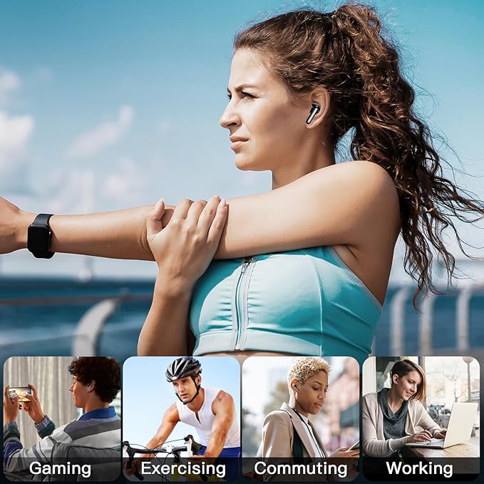 kurdene Wireless Earbuds, Bluetooth 5.3 in Ear Buds Light Weight Headphones,48 Hours Playtime Headset,Clear Calls Earphones with Mics for Sports Workout Black-Clear