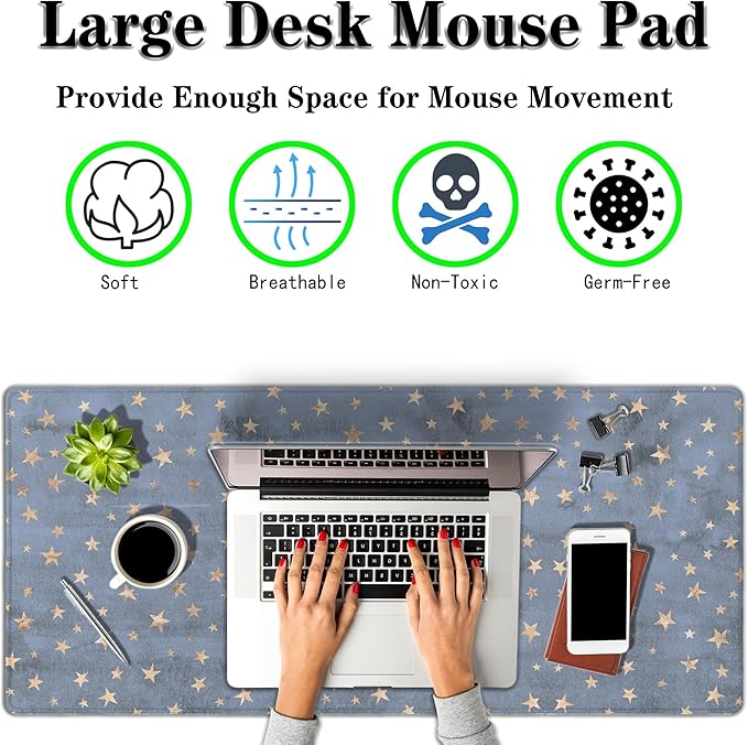 Extra Large Mouse Pad Stars Game Mat, Gaming Mouse Pads Office Desk Mat, Extra Large Desk Pad Non-Slip Rubber Base Waterproof with Stitched Edges, 35.4 X 15.7 inch for Work/Game/Office/Home